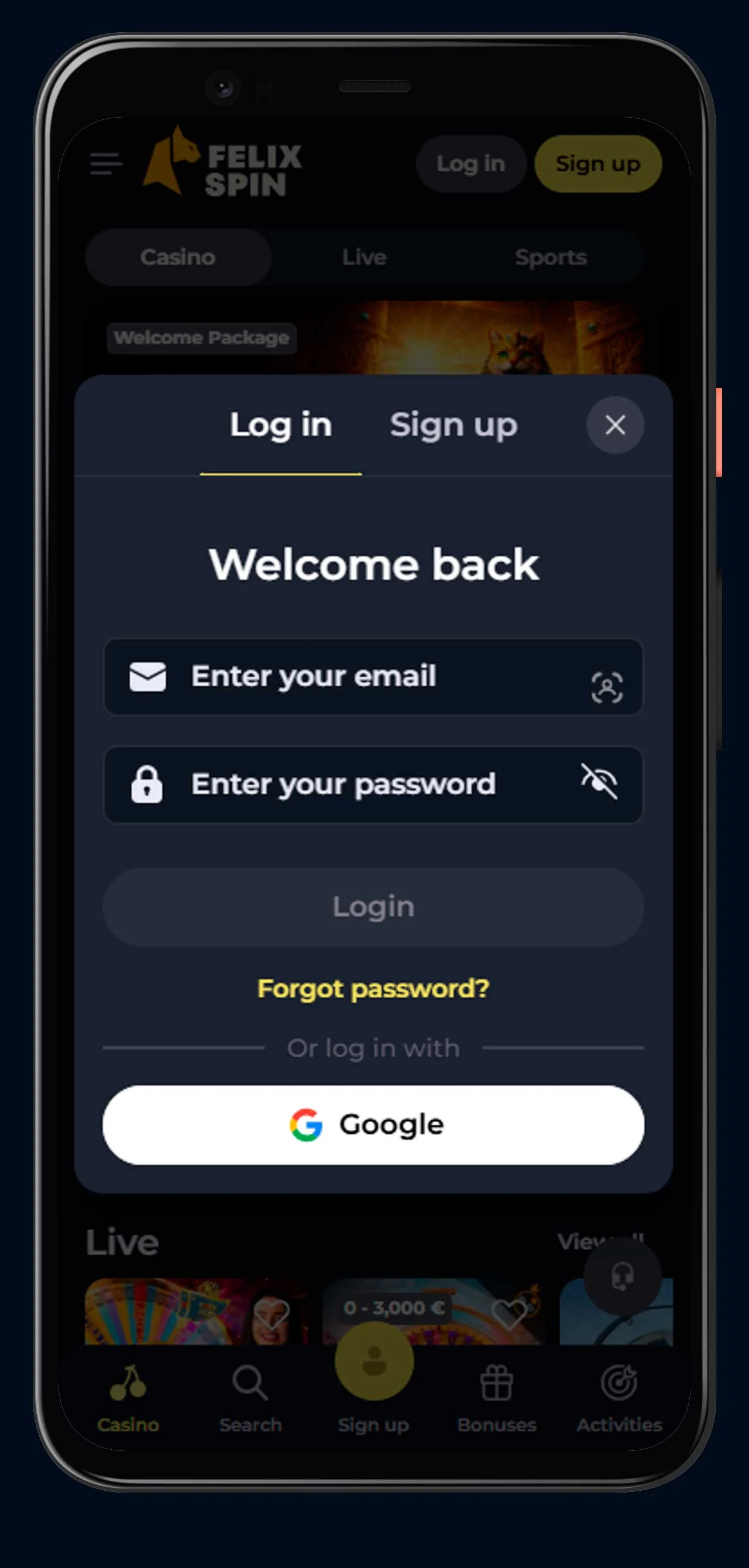 mobile login felix casino